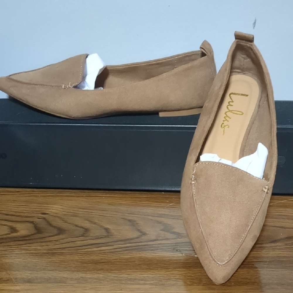 Lulu's Tan Suede Flats with Pointed Toe